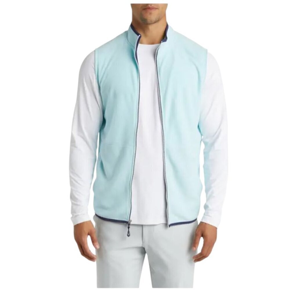 Peter Millar Men Thermal Flow Micro Fleece Light Blue Vest Two Way Full Zip XL